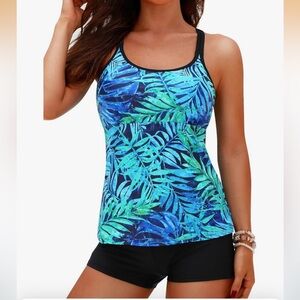 Yonique Tankini swimsuit with Shorts Tummy Control BathingSuit Athletic Swimwear